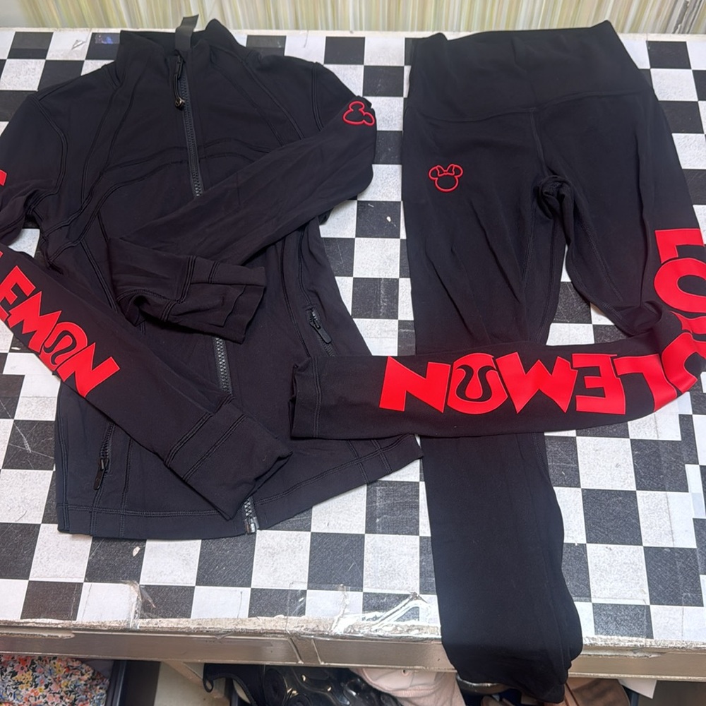 lululemon athletica Black Red Nulu Disney zip front jacket & leggings set size 2